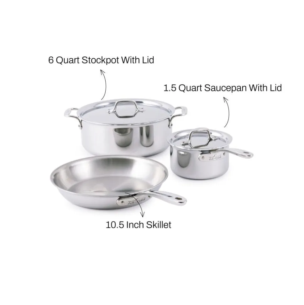 D3 Everyday Stainless 3-Ply Bonded Cookware, 5 Piece Set | All-Clad