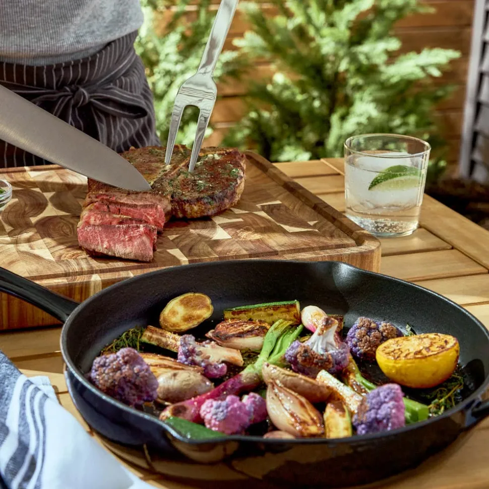 Enameled Cast Iron 12 inch Skillet with Lid & 5 piece BBQ Tool Set