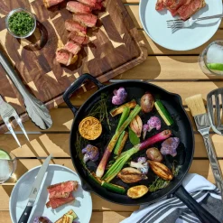 Enameled Cast Iron 12 inch Skillet with Lid & 5 piece BBQ Tool Set