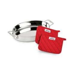 15-Inch Oval Baker with Red Pot Holders / Bake and Serve